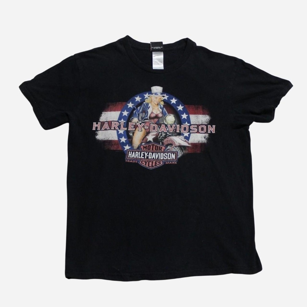 Mens Y2K Style Skater Streetwear Pinup Punk Black Harley Davidson Manila T-shirt